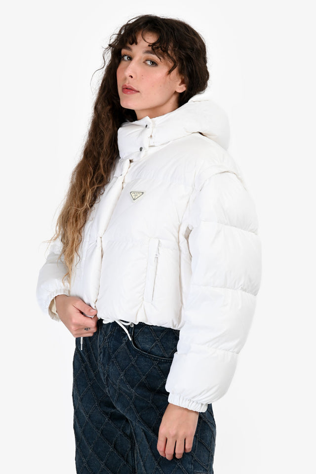 Prada White Logo Cropped Down Jacket Est. Size S