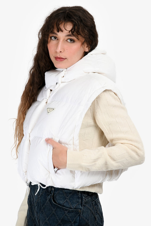 Prada White Logo Cropped Down Jacket Est. Size S