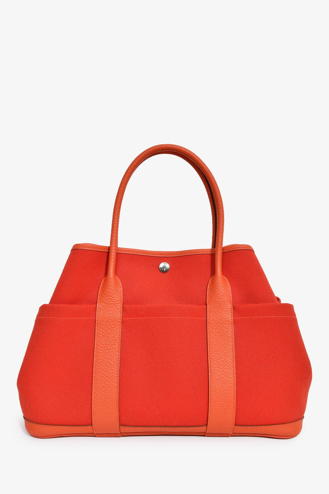 Hermes 2016 Red Canvas/Leather Garden Party Pocket 36 Tote Bag With Strap
