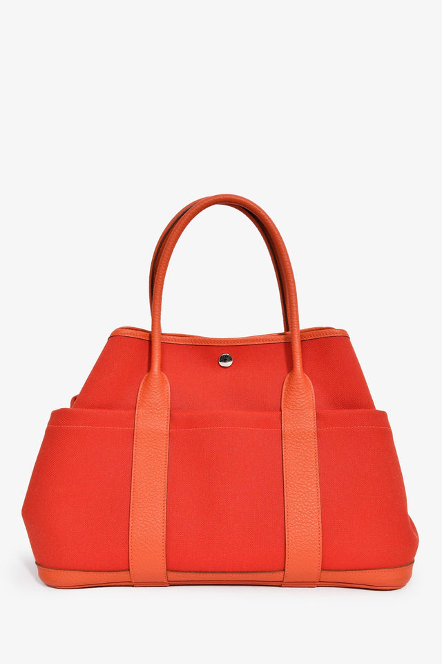 Hermes 2016 Red Canvas/Leather Garden Party Pocket 36 Tote Bag With Strap