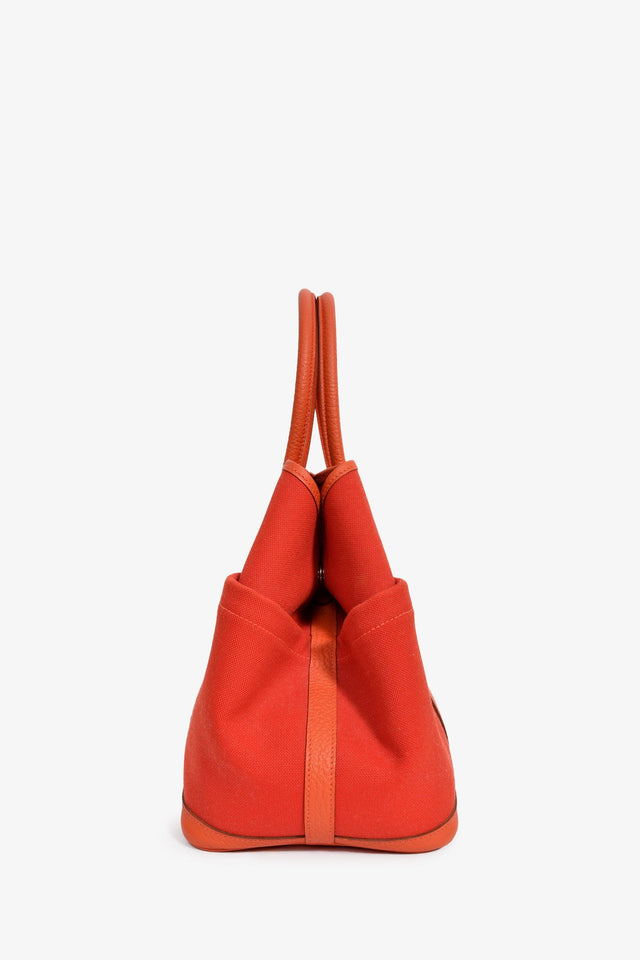 Hermes 2016 Red Canvas/Leather Garden Party Pocket 36 Tote Bag With Strap