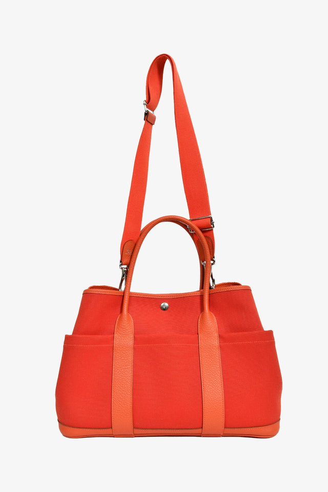 Hermes 2016 Red Canvas/Leather Garden Party Pocket 36 Tote Bag With Strap