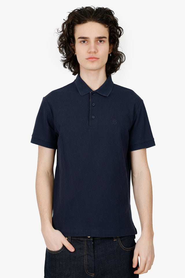 Burberry Navy Polo 'TB' Embroidered Top Size M Mens