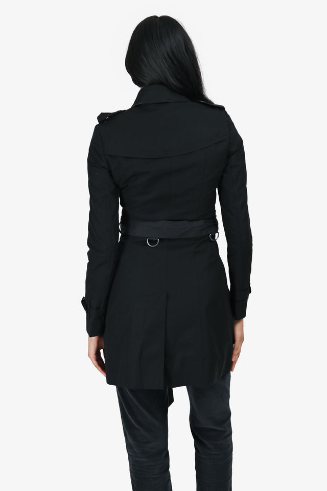 Burberry Black Cotton 'The Chelsea' Belted Trench Coat Size 2