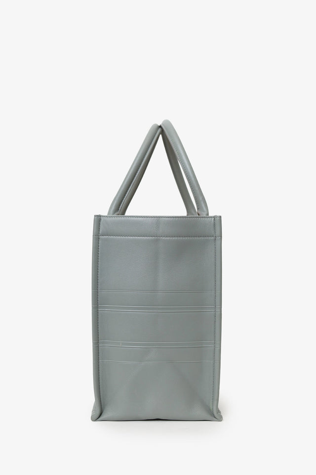 Christian Dior Grey Leather 'Christian Dior' Embossed Medium Book Tote