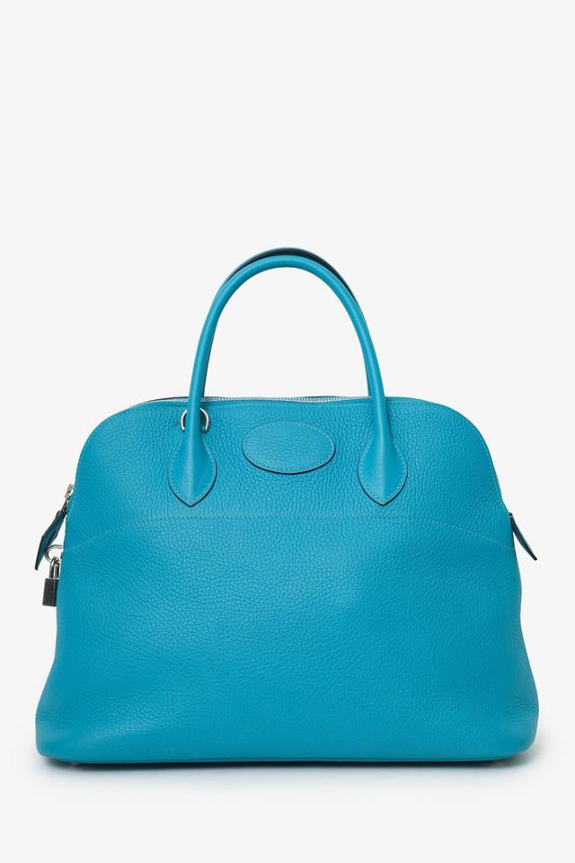 Hermes 2014 Turquoise Clemence Bolide 35 With Strap