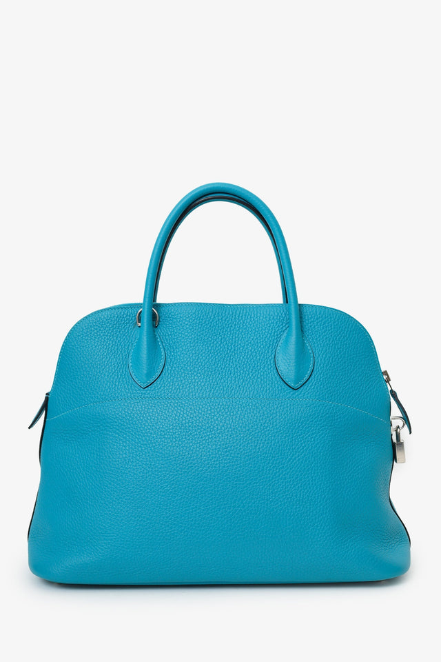 Hermes 2014 Turquoise Clemence Bolide 35 With Strap