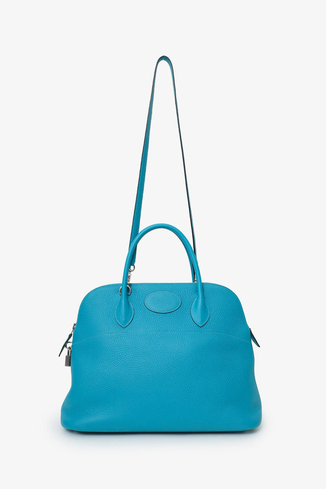 Hermes 2014 Turquoise Clemence Bolide 35 With Strap