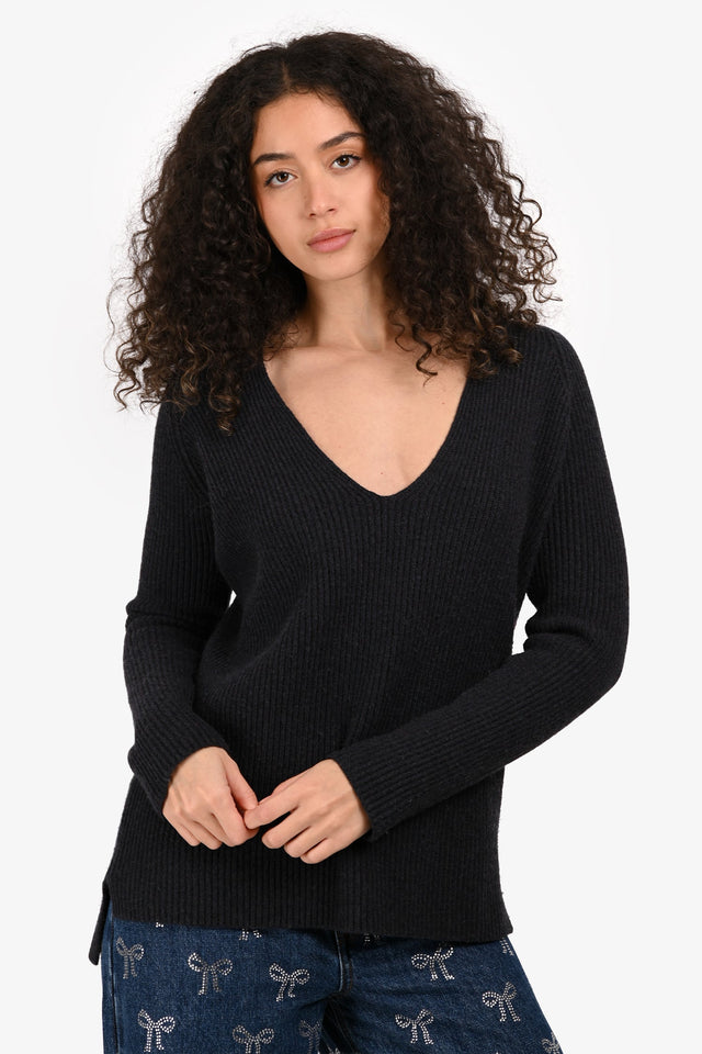 Hermes Navy Cashmere V Neck Long Sleeve Sweater Size 36