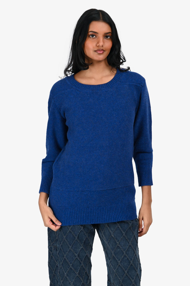 Hermes Blue Cashmere Crewneck Long Sleeve Sweater Size 34