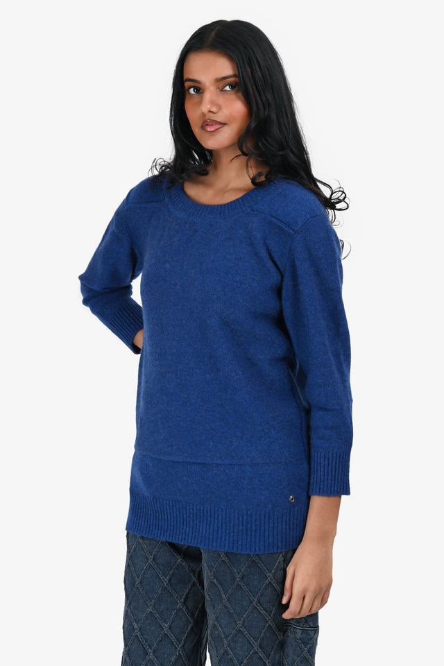 Hermes Blue Cashmere Crewneck Long Sleeve Sweater Size 34