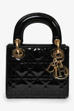 Christian Dior 2020 Black Patent Leather Mini Lady Dior Bag With Strap