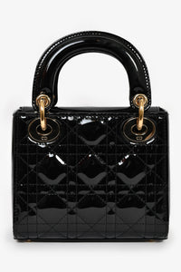 Christian Dior 2020 Black Patent Leather Mini Lady Dior Bag With Strap