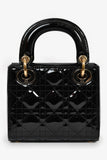 Christian Dior 2020 Black Patent Leather Mini Lady Dior Bag With Strap