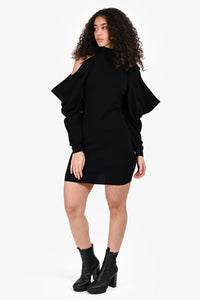 Louis Vuitton 2020 Black Wool Cold Shoulder Puff Sleeve Mini Dress Size S