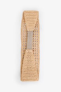 Prada Brown Raffia Logo Patch Head Band
