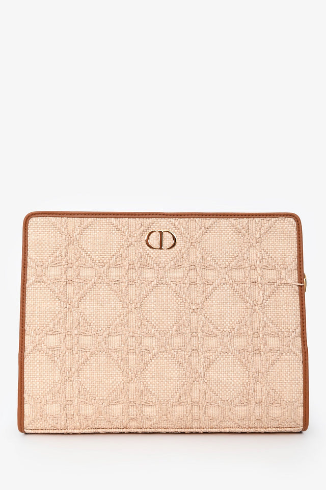 Christian Dior Brown Straw Logo Clutch