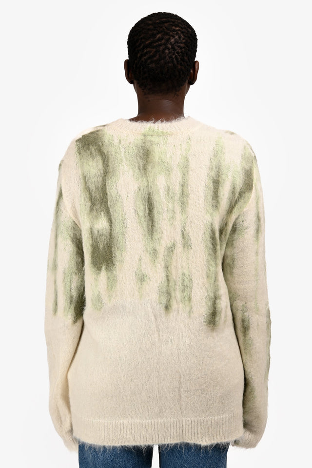 Louis Vuitton Cream/Green Mohair Patterned Sweater Size L Mens