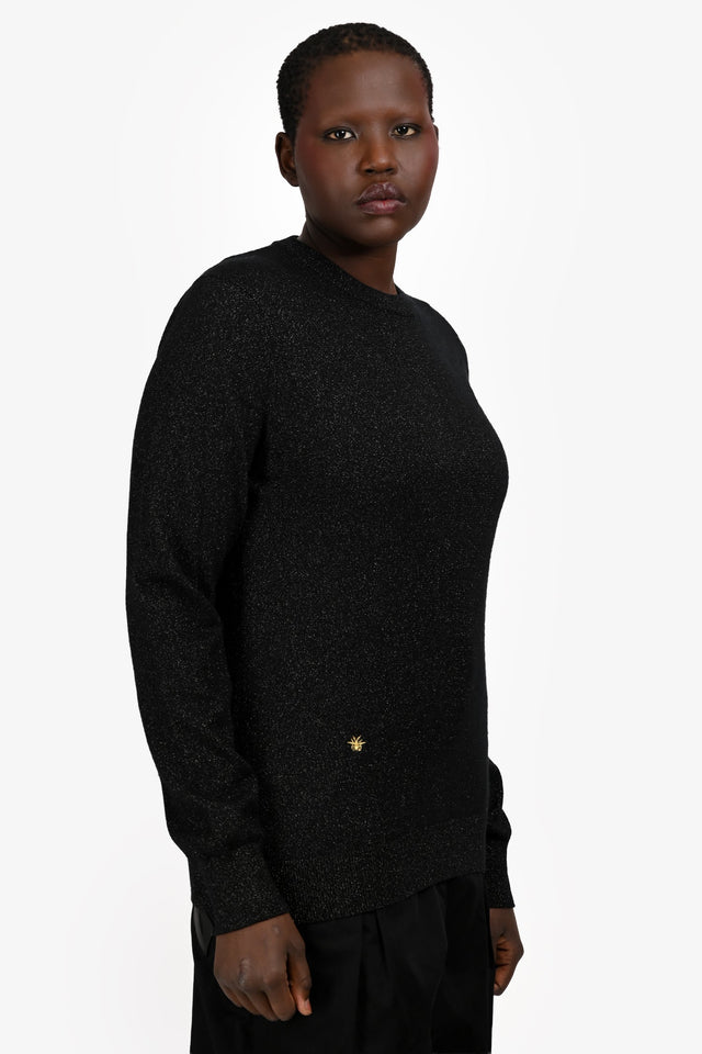 Christian Dior Black Cashmere Sparkly Sweater Size M