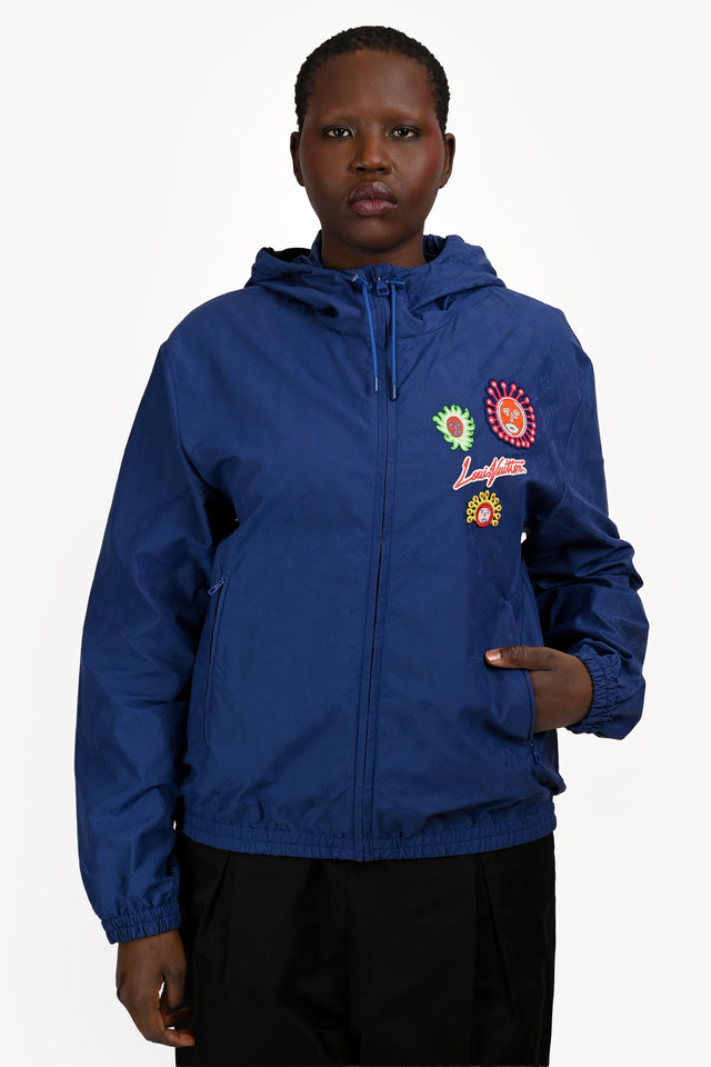 Louis Vuitton x Yayoi Kusama Blue/Multicolour Patched Hooded Windbreaker Jacket Size 50