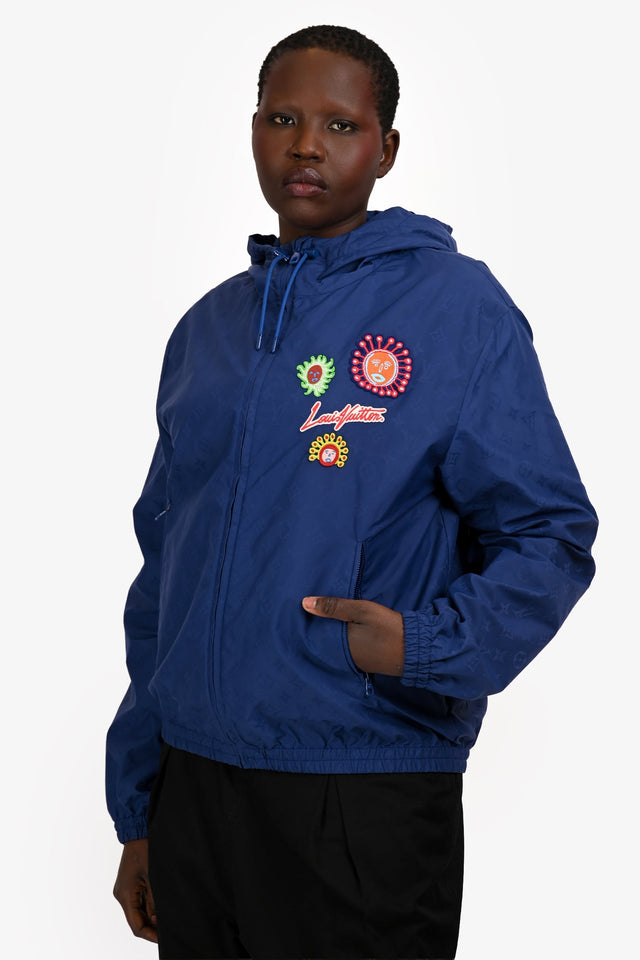 Louis Vuitton x Yayoi Kusama Blue/Multicolour Patched Hooded Windbreaker Jacket Size 50