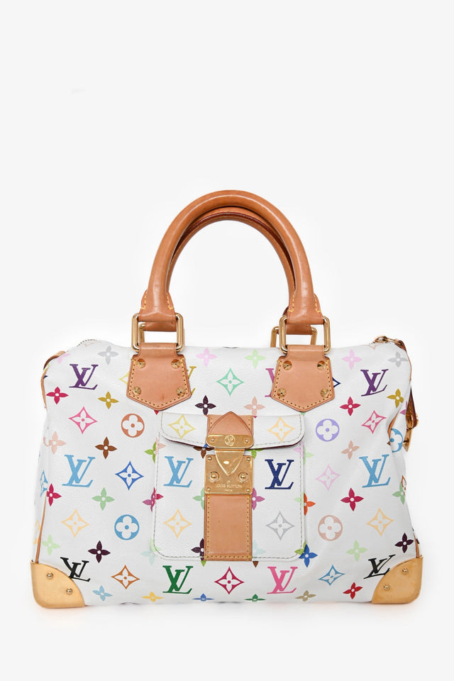 Louis Vuitton 2010 White Multicoloured Canvas Monogram Speedy 30