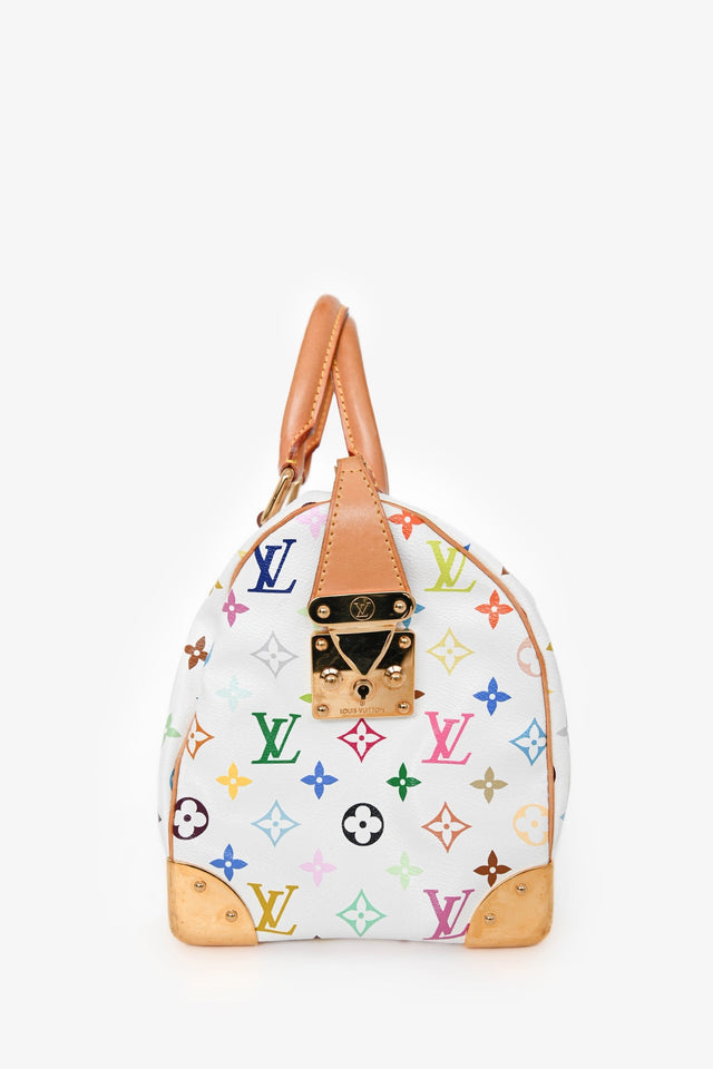 Louis Vuitton 2010 White Multicoloured Canvas Monogram Speedy 30
