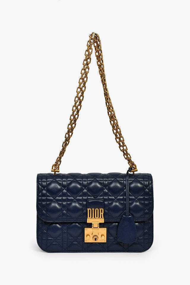Christian Dior 2017 Navy Blue Cannage Leather Dioraddict Flap Bag