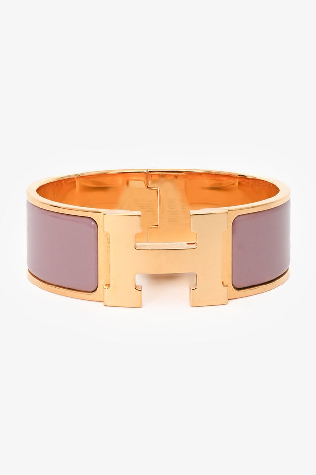 Hermes Gold Tone Pink Ceramic 'Clic Clac H' GM Bracelet