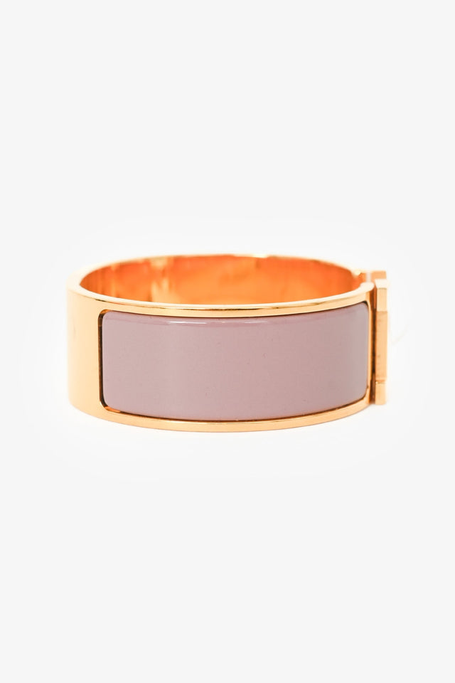 Hermes Gold Tone Pink Ceramic 'Clic Clac H' GM Bracelet