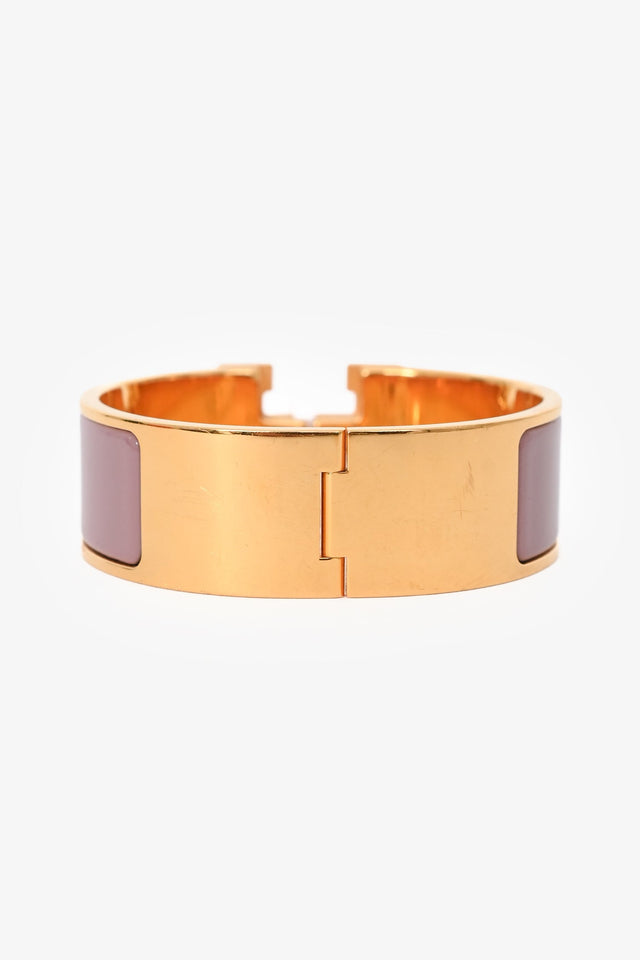 Hermes Gold Tone Pink Ceramic 'Clic Clac H' GM Bracelet