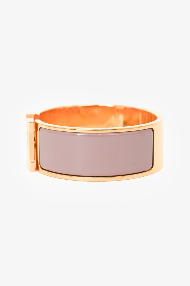 Hermes Gold Tone Pink Ceramic 'Clic Clac H' GM Bracelet