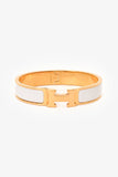 Hermes Gold Tone White Ceramic 'Clic Clac H' Thin Bracelet
