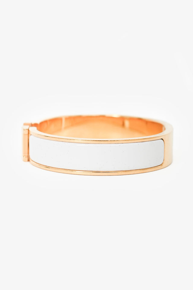 Hermes Gold Tone White Ceramic 'Clic Clac H' Thin Bracelet