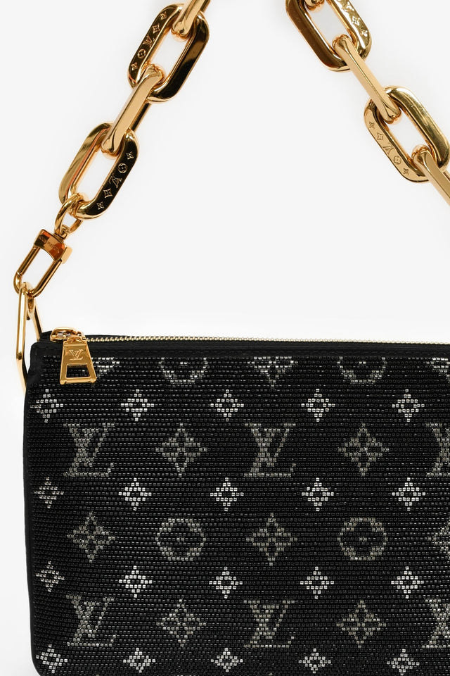 Louis Vuitton Black Satin Beaded Embroidered Monogram Coussin BB