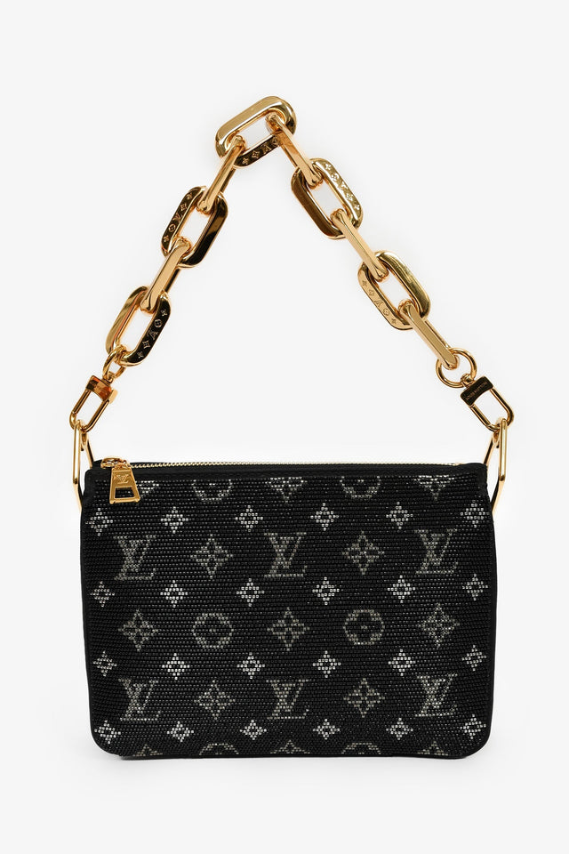 Louis Vuitton Black Satin Beaded Embroidered Monogram Coussin BB