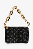 Louis Vuitton Black Satin Beaded Embroidered Monogram Coussin BB