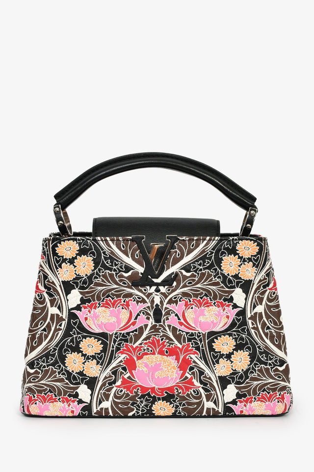 Louis Vuitton 2015 Black/Multicolour Leather Wild Flowers Capucines BB Top Handle Bag with Strap