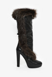 Hermes Black Leather Fur Lined Boots Size 38