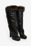 Hermes Black Leather Fur Lined Boots Size 38