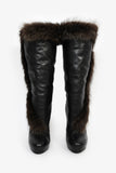 Hermes Black Leather Fur Lined Boots Size 38