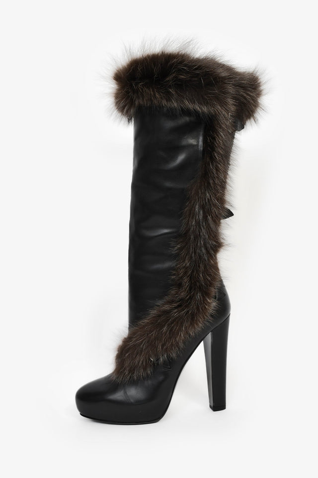 Hermes Black Leather Fur Lined Boots Size 38