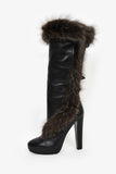 Hermes Black Leather Fur Lined Boots Size 38