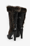Hermes Black Leather Fur Lined Boots Size 38
