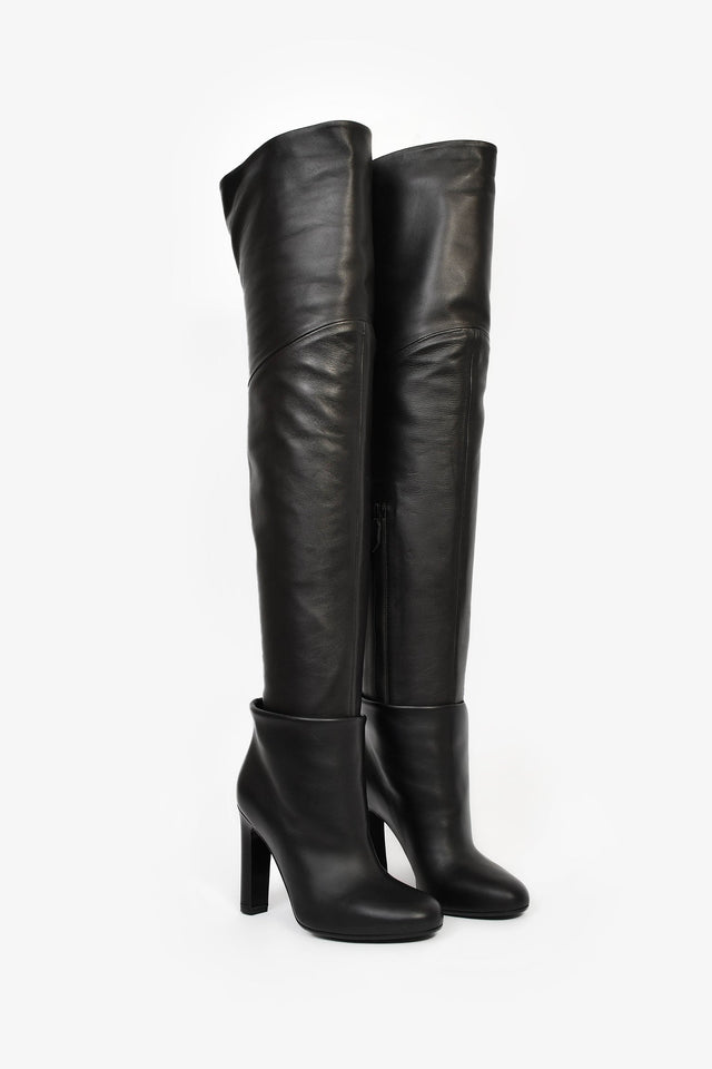 Hermes Black Nappa Leather 'Johanna' Knee High Boots Size 37