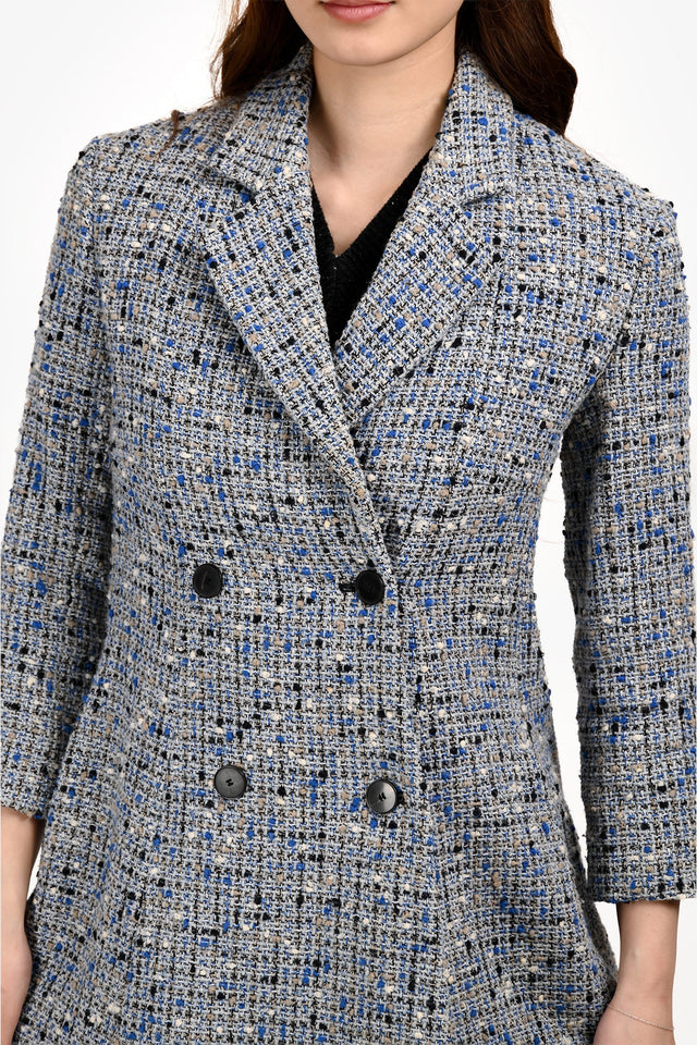 Christian Dior Blue Wool Double Breasted Tweed Coat Size 36 FR