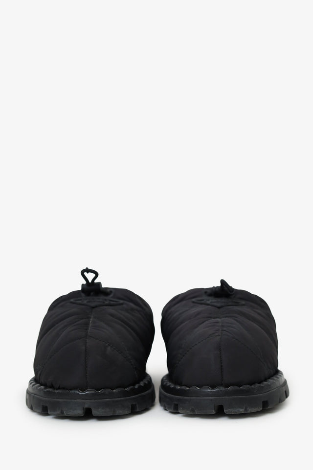 Prada Black Nylon Quilted Slipper Mule Size 38