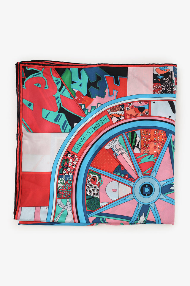 Hermes Teal/Red/Multi Silk 'Washington's Carriage' Scarf 140