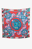 Hermes Teal/Red/Multi Silk 'Washington's Carriage' Scarf 140