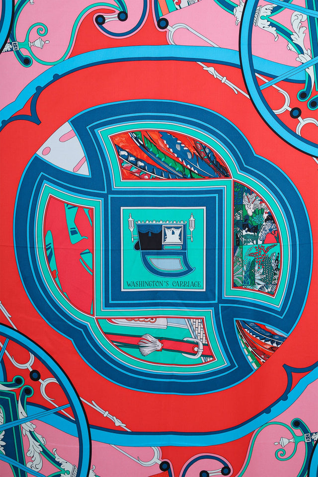 Hermes Teal/Red/Multi Silk 'Washington's Carriage' Scarf 140